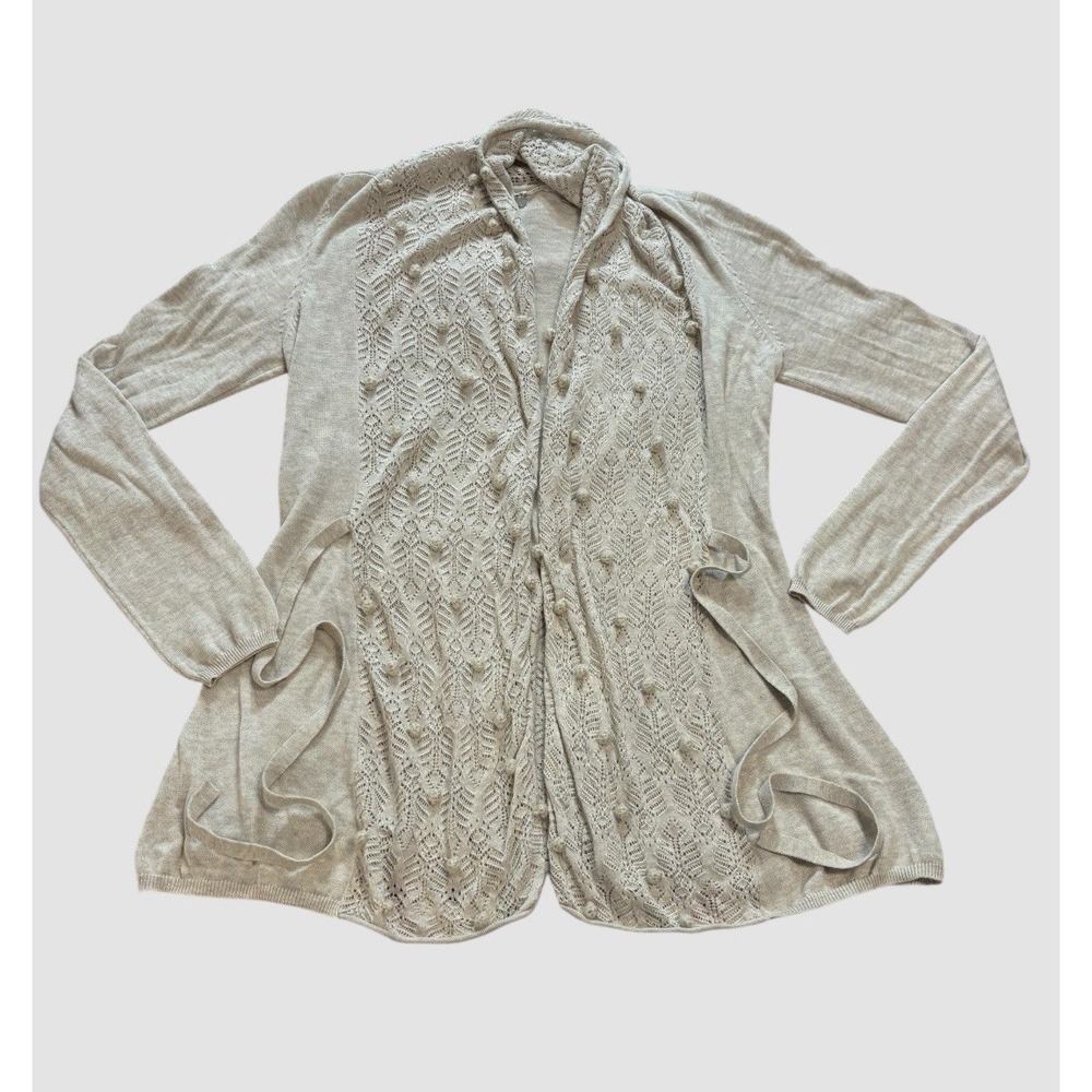 Knitted And Knotted Women's Medium Open Front Cardigan Sweater Tie Waist